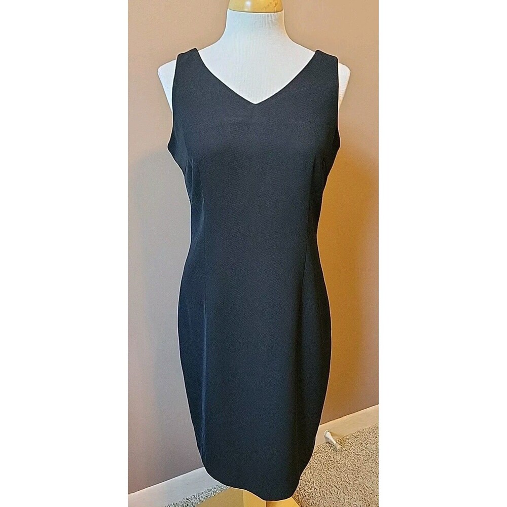 Apostrophe Women's Black Sheath Dress Elegant V-neck Knee Length | Size 10